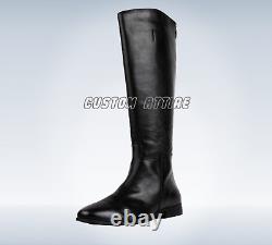 Black Horse Riding Over Knee Leather Boots For Men, Vintage Leather Horse Boots