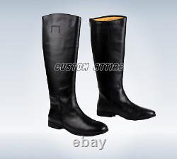 Black Horse Riding Over Knee Leather Boots For Men, Vintage Leather Horse Boots