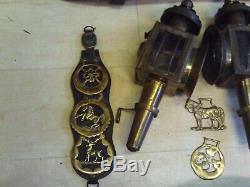 Brass Carriage Lamps, Horse Hames Vintage Heavy Leather Collar/Harness/Blinkers+