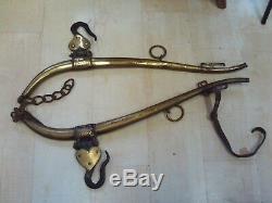 Brass Carriage Lamps, Horse Hames Vintage Heavy Leather Collar/Harness/Blinkers+