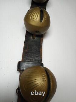 Brass & Leather Sleigh Bells For Horse Collar Vintage