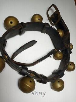 Brass & Leather Sleigh Bells For Horse Collar Vintage