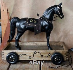 Breyer Western Horse pull toy on vintage cart with leather saddle CM model