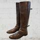 Burberry Brown Leather Vintage Riding Boot Nova Check Made in Italy Womens 8.5