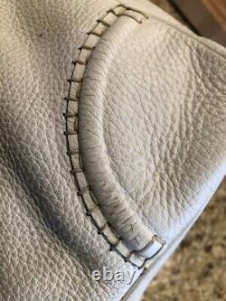 Burberry Vintage Tote White Leather With Horse Bit Charm Authentic