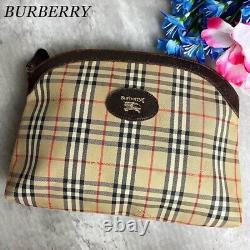 Burberrys Pouch Nova Check Shadow Horse Pattern Brown Authentic Vintage NM6724EK