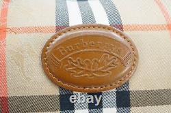 Burberrys Vintage Nova check Hand bag Leaf logo Shadow horse Canvas Beige 5585h
