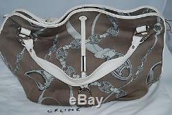 CELINE 781216 VINTAGE HORSE LOGO FABRIC TOTE WithLEATHER TRIM