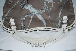 CELINE 781216 VINTAGE HORSE LOGO FABRIC TOTE WithLEATHER TRIM