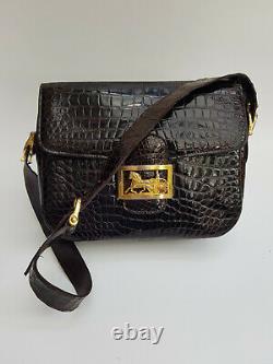 CELINE Bag. Céline Vintage Brown Leather Box Horse Carriage bag Bag. French desi