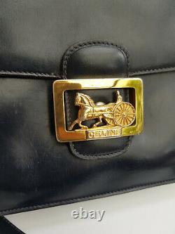 CELINE Bag. Céline Vintage Navy Blue Leather Box Horse Carriage bag BagCELINE Ba