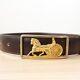 CELINE Belt 70 Gold Buckle Logo Brown Leather Horse Carriage XS Studded VINTAGE