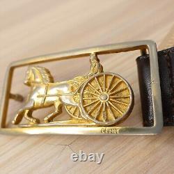 CELINE Belt 70 Gold Buckle Logo Brown Leather Horse Carriage XS Studded VINTAGE