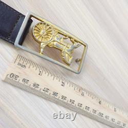 CELINE Belt 70 Gold Buckle Logo Brown Leather Horse Carriage XS Studded VINTAGE