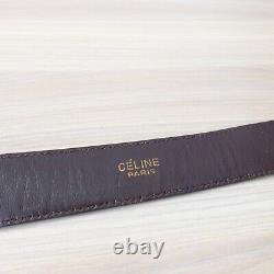 CELINE Belt 70 Gold Buckle Logo Brown Leather Horse Carriage XS Studded VINTAGE