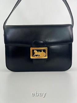 CELINE Box Shoulder Bag Horse Carriage SHOULDER BAG MADE IN ITALY VINTAGE Black
