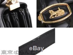 CELINE Gold Horse Carriage Shoulder Bag Black Carf Leather Vintage Used Ex++