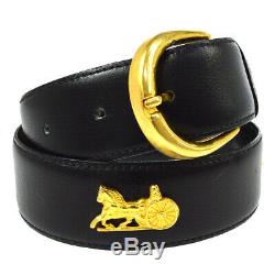 CELINE Horse Carriage Buckle Belt Black Leather #65 Vintage A46638j