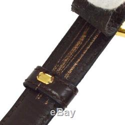 CELINE Horse Carriage Buckle Belt Dark Brown Leather #65 Vintage F03173
