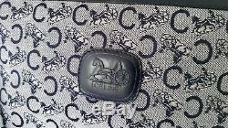 CELINE Horse Carriage Canvas Leather Clutch Hand Bag Made in Italy Vintage Auth