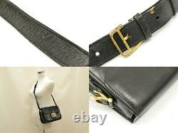 CELINE Horse Carriage Leather Shoulder Crossbody Bag Pochette Black Gold Vintage