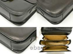 CELINE Horse Carriage Leather Shoulder Crossbody Bag Pochette Black Gold Vintage