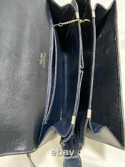 CELINE Horse Carriage Logos Cross Body Shoulder Bag night blue Leather Vintage
