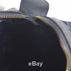 CELINE Horse Carriage Logos Hand Bag Navy Canvas Leather Vintage AK38056d