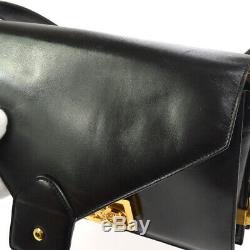 CELINE Horse Carriage Logos Shoulder Bag Black Leather Vintage F/08 AK42386
