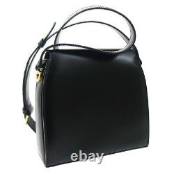 CELINE Horse Carriage Shoulder Bag Black Gold Leather Vintage Italy 33316