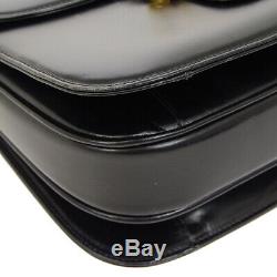 CELINE Horse Carriage Shoulder Bag Black Gold Leather Vintage Italy Auth O02528
