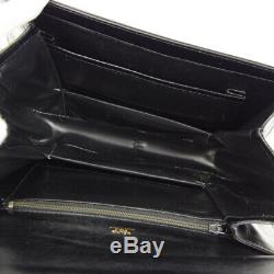 CELINE Horse Carriage Shoulder Bag Black Gold Leather Vintage Italy Auth O02528