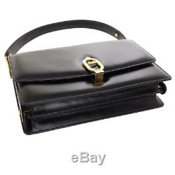 CELINE Horse Carriage Shoulder Bag Black Gold Leather Vintage Italy Auth RK14165