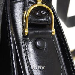 CELINE Horse Carriage Shoulder Bag F/06 Purse Black Leather Vintage RK14638