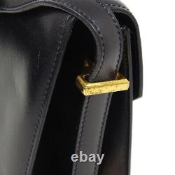 CELINE Horse Carriage Shoulder Bag F/09 Purse Black Leather Vintage Italy 30431