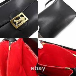 CELINE Horse Carriage Shoulder Bag Leather Black Vintage Purse 90142619