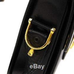 CELINE Horse Carriage Shoulder Bag Purse Black Leather Vintage Italy AK37954