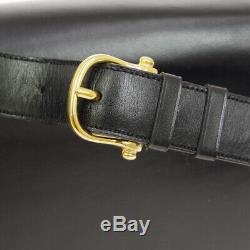 CELINE Horse Carriage Shoulder Bag Purse Black Leather Vintage Italy JT08629