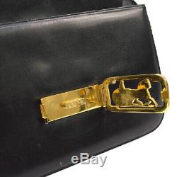 CELINE Horse Carriage Shoulder Bag Purse Black Leather Vintage Italy S09323