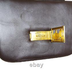 CELINE Horse Carriage Shoulder Bag Purse Dark Brown Leather Vintage Italy 31025