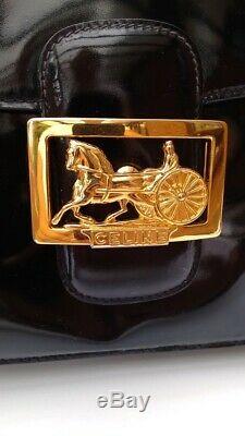 CELINE Horse Carriage crossbody Bag Black Patent Leather Vintage