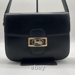 CELINE Horse carriage Shoulder Bag Leather PVC Black Vintage Gold Logo Japan