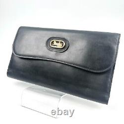 CELINE Long Wallet Vintage Horse Carriage logo Black Leather Auth From JAPAN