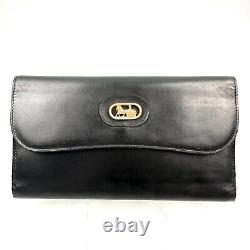 CELINE Long Wallet Vintage Horse Carriage logo Black Leather Auth From JAPAN