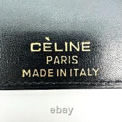 CELINE Long Wallet Vintage Horse Carriage logo Black Leather Auth From JAPAN