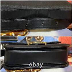 CELINE Old Vintage Leather Horse Carriage Shoulder Bag Black W24.5cm H19cm D5cm
