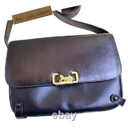 CELINE Old Vintage Leather Horse Carriage Shoulder Bag Black W24cm H17.5cm D4cm