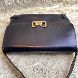 CELINE Old Vintage Leather Horse Carriage Shoulder Bag Black W24cm H17.5cm D4cm