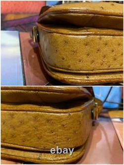 CELINE SULKY Shoulder Bag Brown Ostrich Leather Gold Horse Buckle Flap Vintage