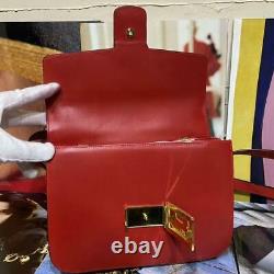 CELINE SULKY Shoulder Bag Red Leather Gold Horse Carriage Buckle Flap Vintage